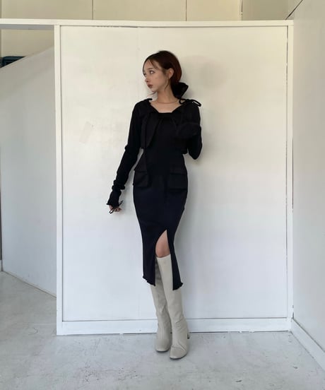 フリルヘムクロップドリボンニットカーディガン / Frill Hem Cropped Ribbon Knit Cardigan