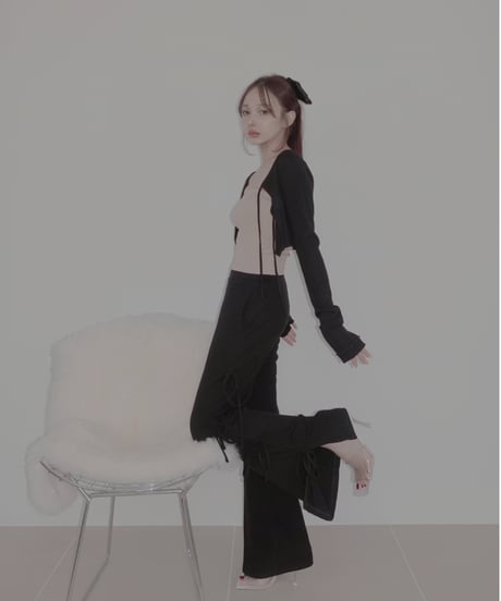 サイドリボンリブフレアパンツ /Side Ribbon Rib Flare Pants