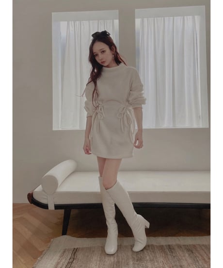ウェストリボンニットチュニックワンピース /Waist Ribbon Knit Tunic One-piece