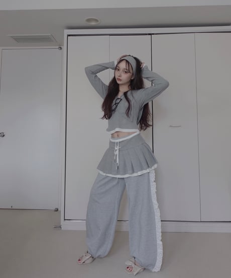 【LightGray】レイヤードフードトップス / Layered Hood Top