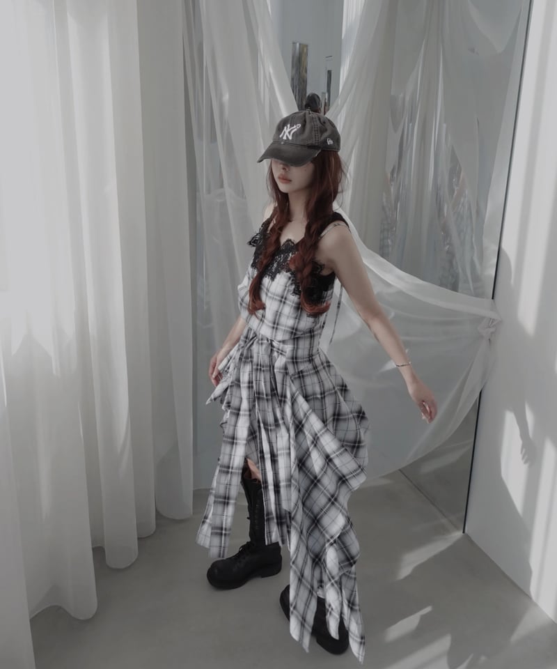 White】レイヤードチェックワンピース / Layered Check Dress | F