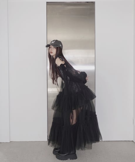 【Black】ショルダーリボンモヘアニット/Shoulder Ribbon Mohair Knit