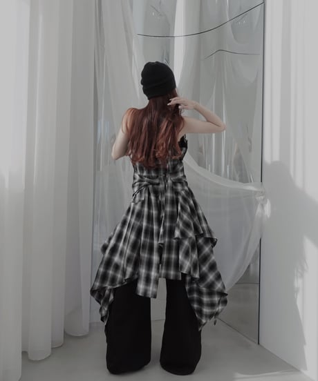 【Black】レイヤードチェックワンピース / Layered Check Dress