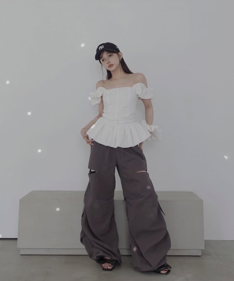 fiction tokyo コットンレーストップ+ビッグシュシュ Black】コットンレーストップ(+ビッグシュシュ）/ CottonLace Top(+Bi