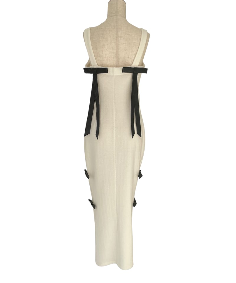 レザーリボンスリットワンピース / Faux Leather ribbon Slit レザーリボンスリットワンピース / Faux Leather ribbon Slit