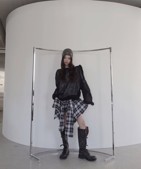 【Black】ショルダーリボンモヘアニット/Shoulder Ribbon Mohair Knit