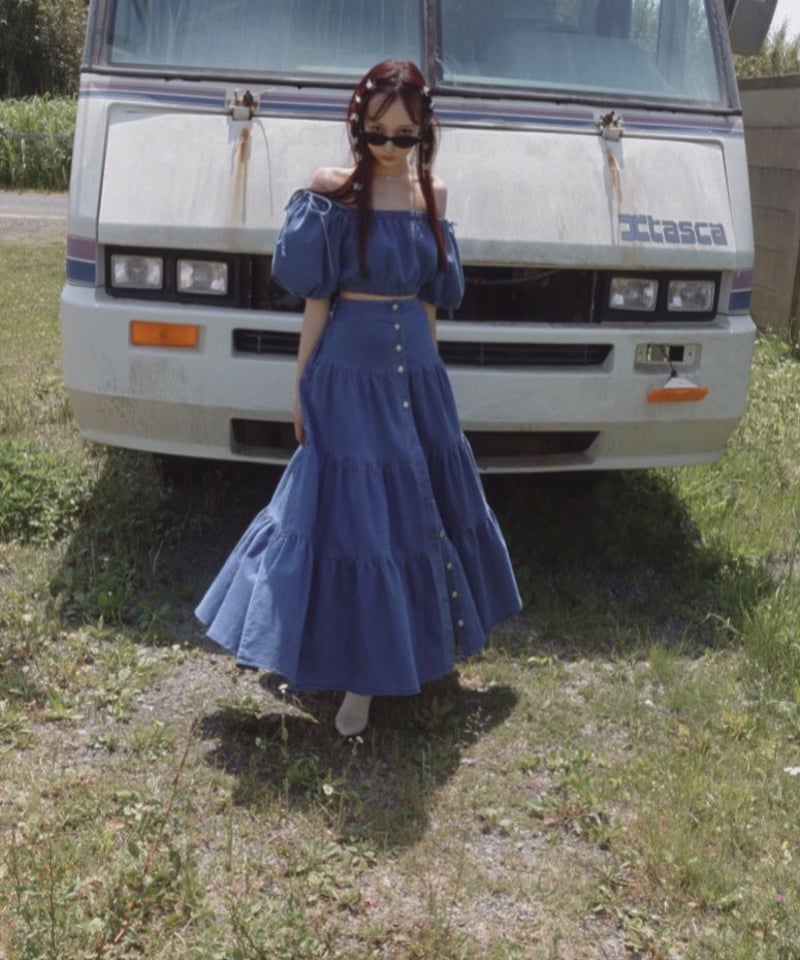 バックリボンデニムティアードスカート / Back Ribbon Denim バックリボンデニムティアードスカート / Back Ribbon Denim
