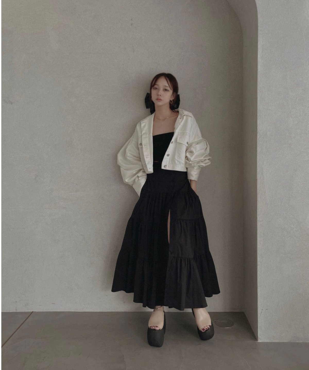 バックリボンティアードスカート /Back Ribbo Tiered Skirt | FICT 