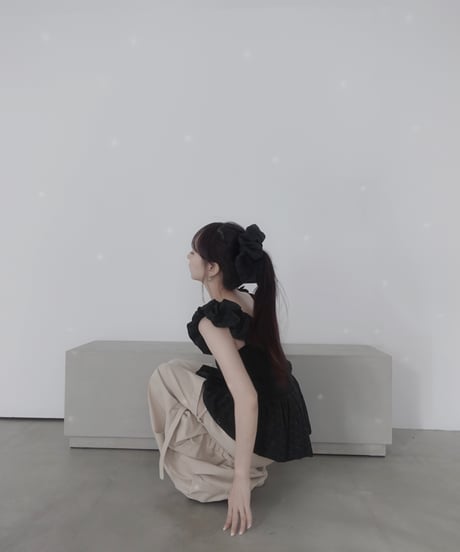 【Black】コットンレーストップ(+ビッグシュシュ）/ CottonLace Top(+BigSHUSHU)