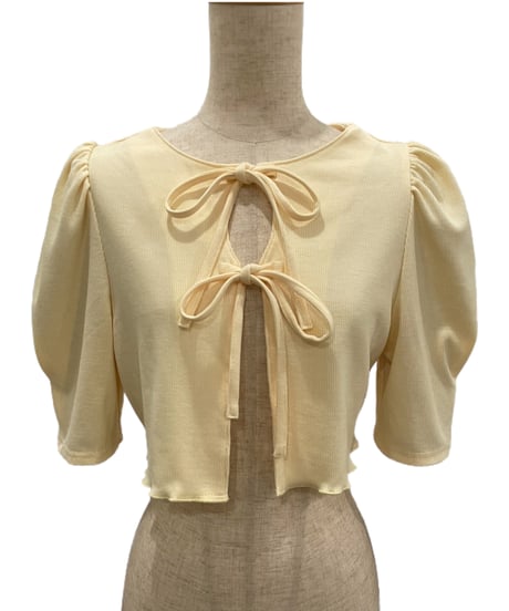 フリルヘムクロップドリボンカーディガン /Frill Hem Cropped Ribbon Cardigan