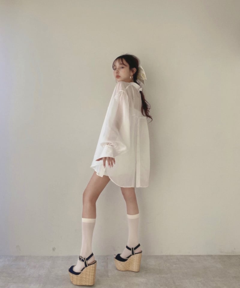 fiction バックオープンシアーシャツ + ミニリブワンピ バックオープンシアーシャツ + ミニリブワンピ/Back Open Sheer Shirts