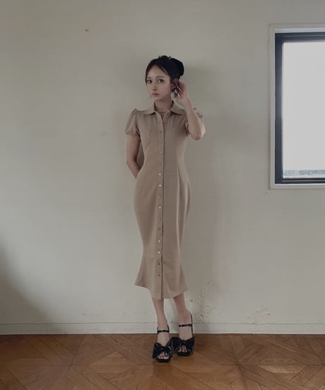 バックリボンポロフレアワンピース /Back Ribbon Polo Flare One-Piece