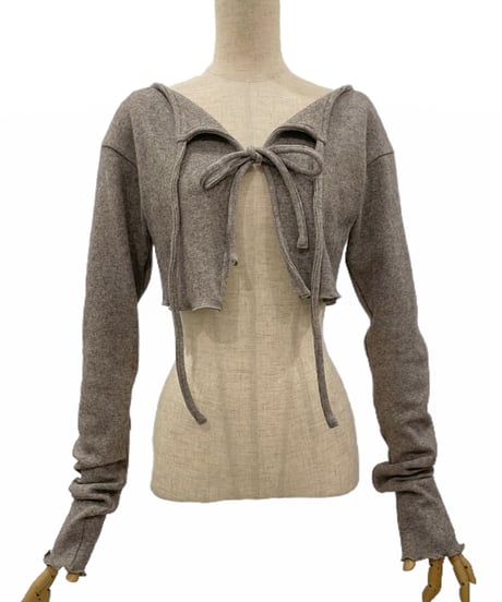 フリルヘムクロップドリボンニットカーディガン / Frill Hem Cropped Ribbon Knit Cardigan