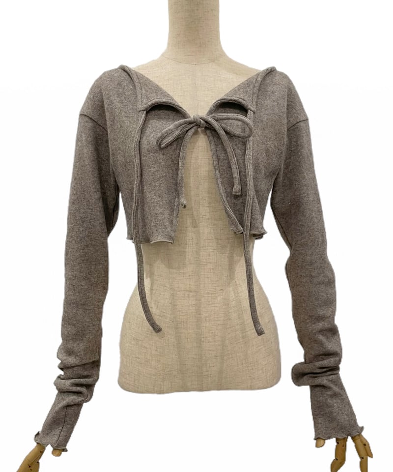 fiction tokyo フリルヘムクロップドリボンカーディガン　レモン フリルヘムクロップドリボンカーディガン /Frill Hem Cropped