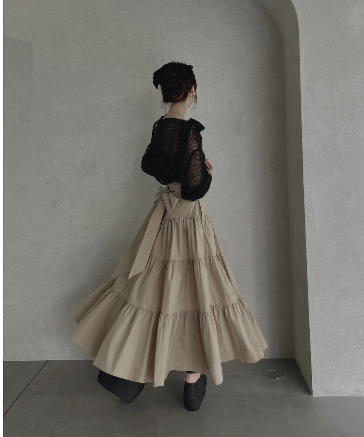 バックリボンティアードスカート /Back Ribbo Tiered Skirt | FICT 