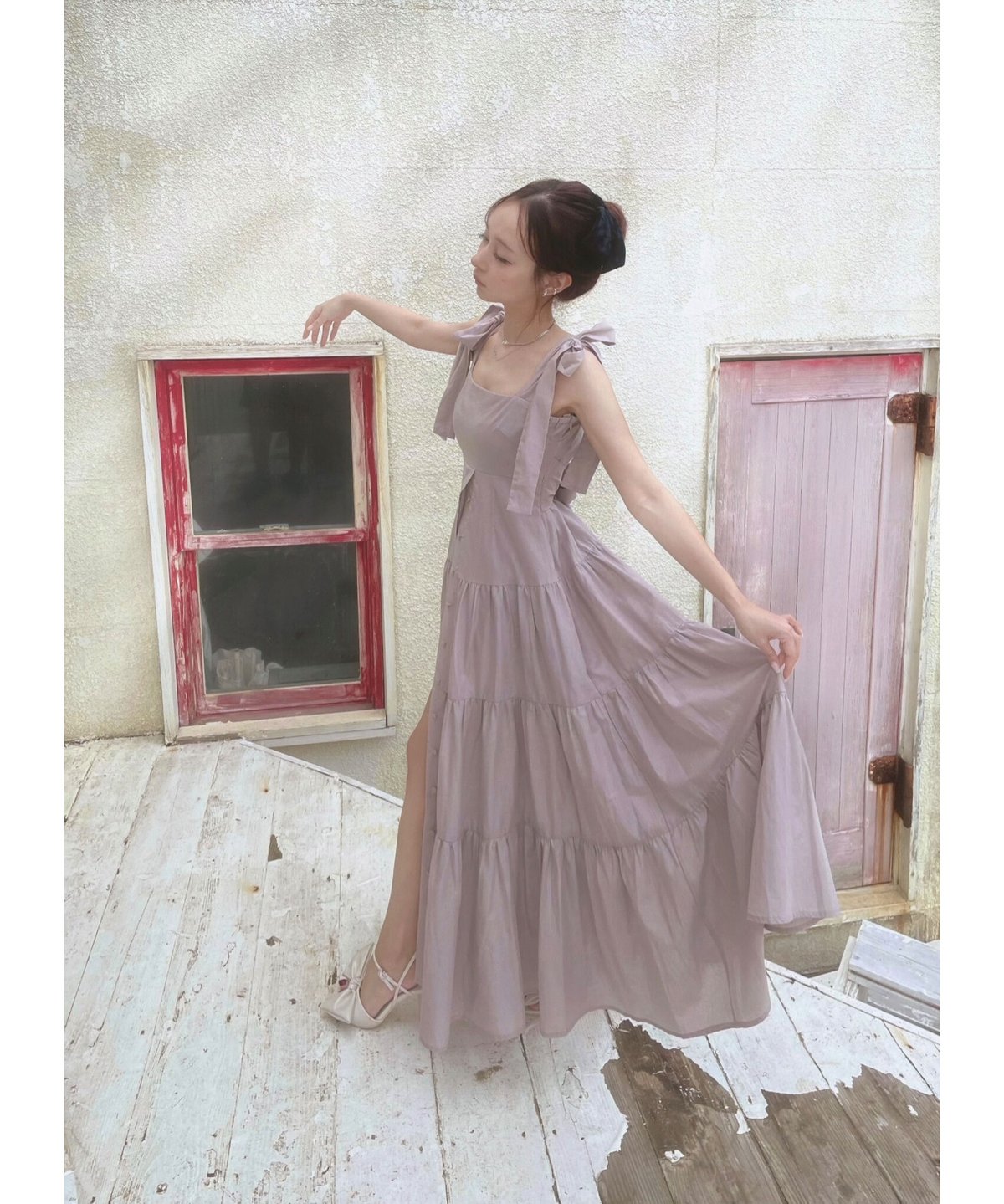 ショルダーリボンサマーロングドレス / Shoulder Ribbon Summer Long