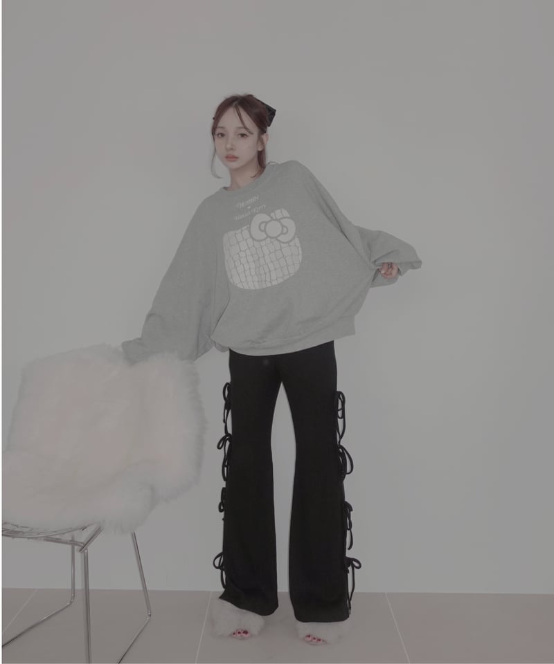 サイドリボンリブフレアパンツ /Side Ribbon Rib Flare Pants | F