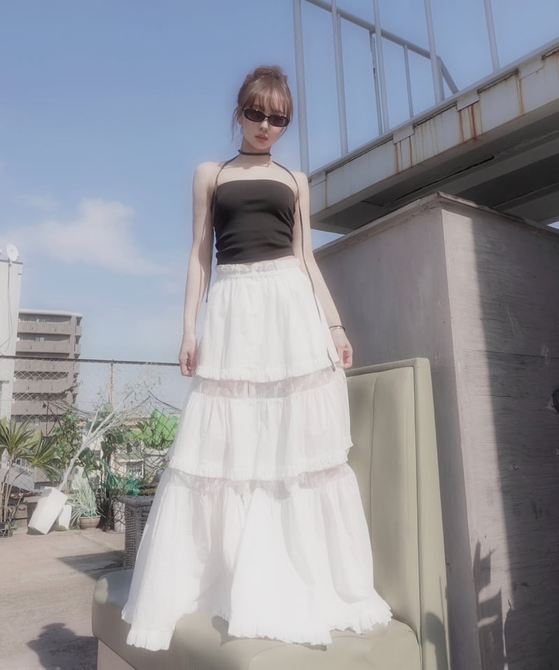 Milk］フロントオープンレースティアードスカート / Front Open Lace Ti