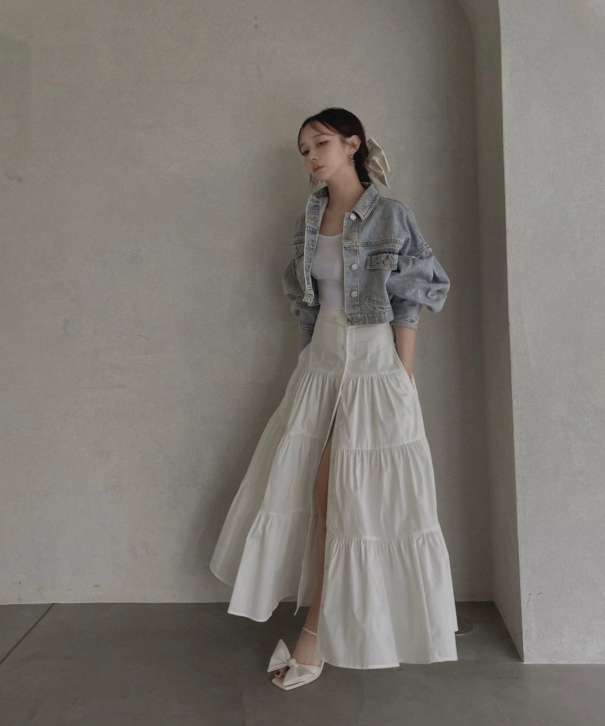 バックリボンティアードスカート /Back Ribbo Tiered Skirt | FICT 