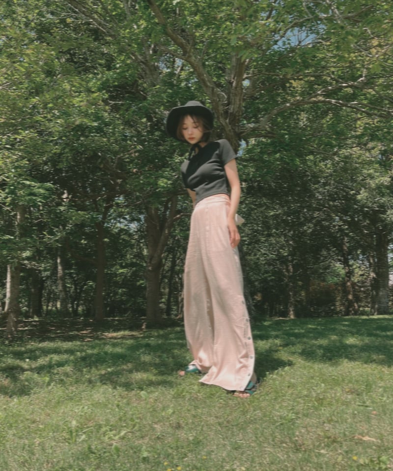 新品　epine ribbon slit skirt pants Eé ribbon side slit 2way jeans black | épine