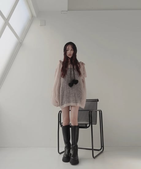 【BabyPink】ショルダーリボンモヘアニット/Shoulder Ribbon Mohair Knit