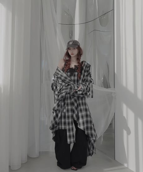 【Check】サイドカットフードシャツ/Side Cutting Hooded Shirts