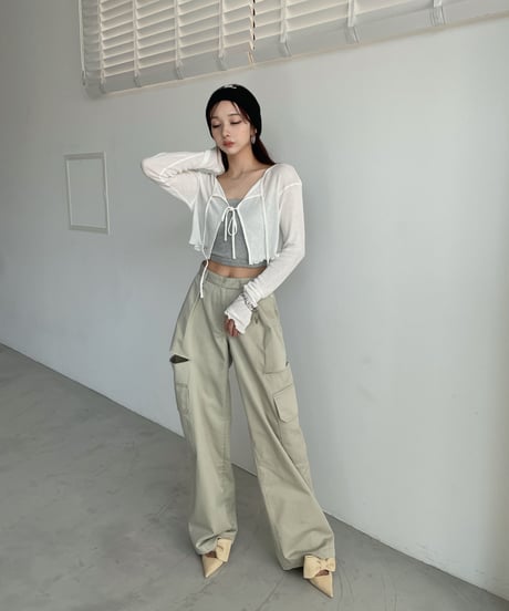 フリルヘムクロップドシアーカーディガン (ベアトップセット)/Frill Hem Cropped Sheer Cardigan(+Bare Top))
