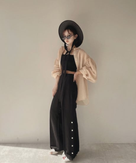 バックオープンシアーシャツ + ミニリブワンピ/Back Open Sheer Shirts + mini cami One-piece