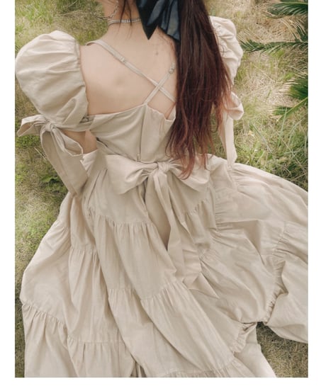 ショルダーリボンサマーロングドレス / Shoulder Ribbon Summer Long Dress