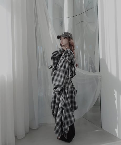 【Check】サイドカットフードシャツ/Side Cutting Hooded Shirts