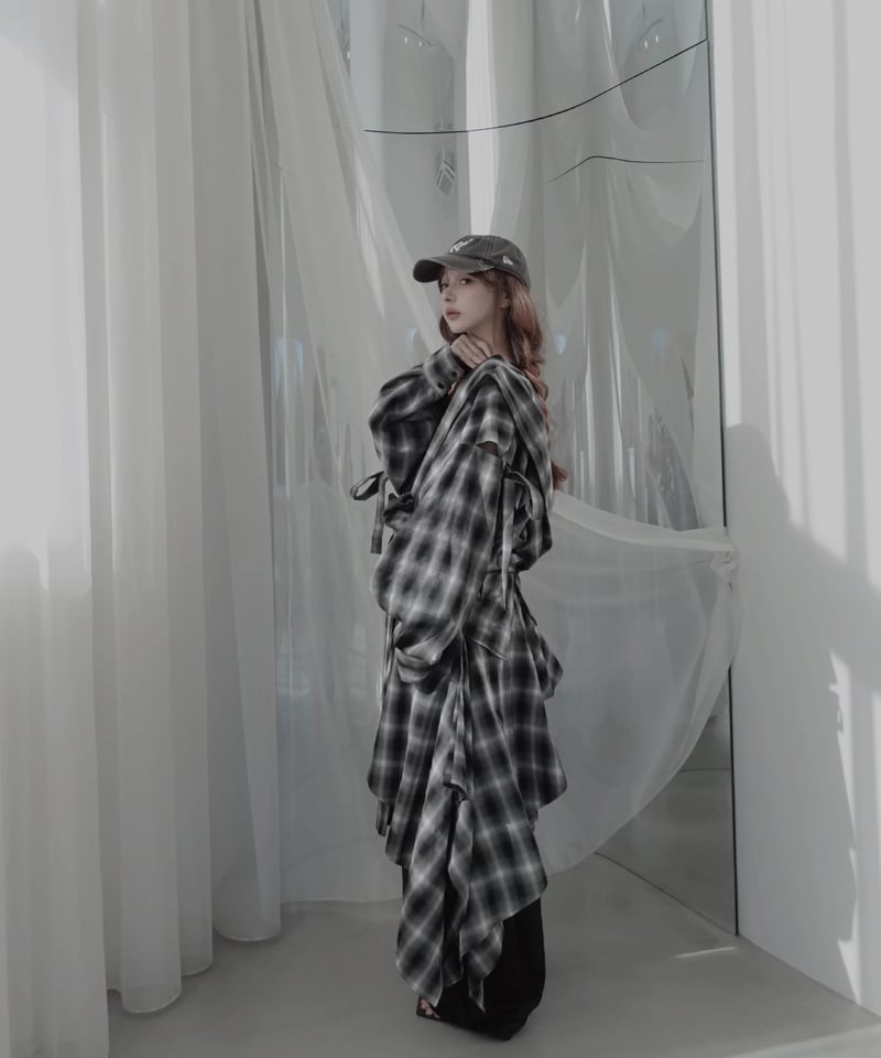 fiction tokyo サイドカットフードシャツ Check】サイドカットフードシャツ/Side Cutting Hooded Shirts