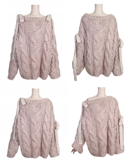 ハンドニッティングケーブルリボンニット/Hand-knitted Cable Ribbon Knit