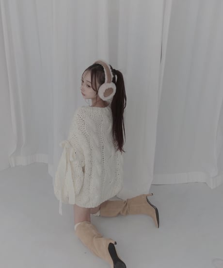ハンドニッティングケーブルリボンニット/Hand-knitted Cable Ribbon Knit