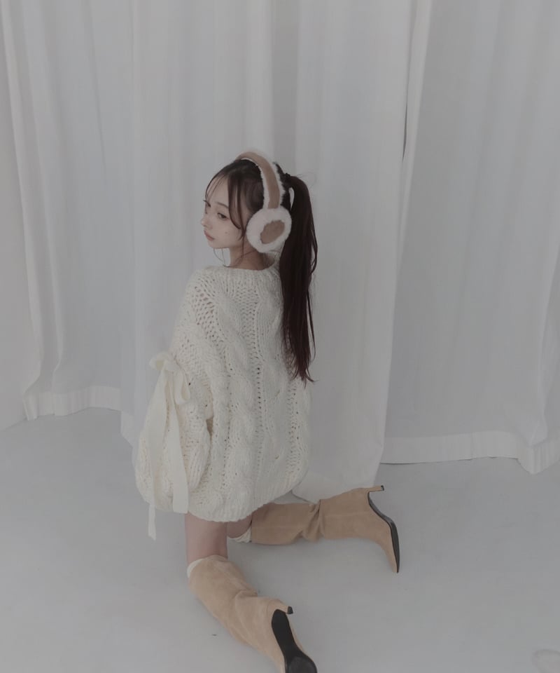 ハンドニッティングケーブルリボンニット/Hand-knitted Cable Ribbon K
