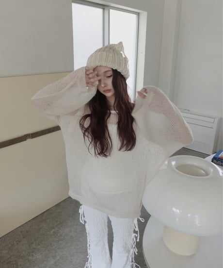【IceWhite】ショルダーリボンモヘアニット/Shoulder Ribbon Mohair Knit