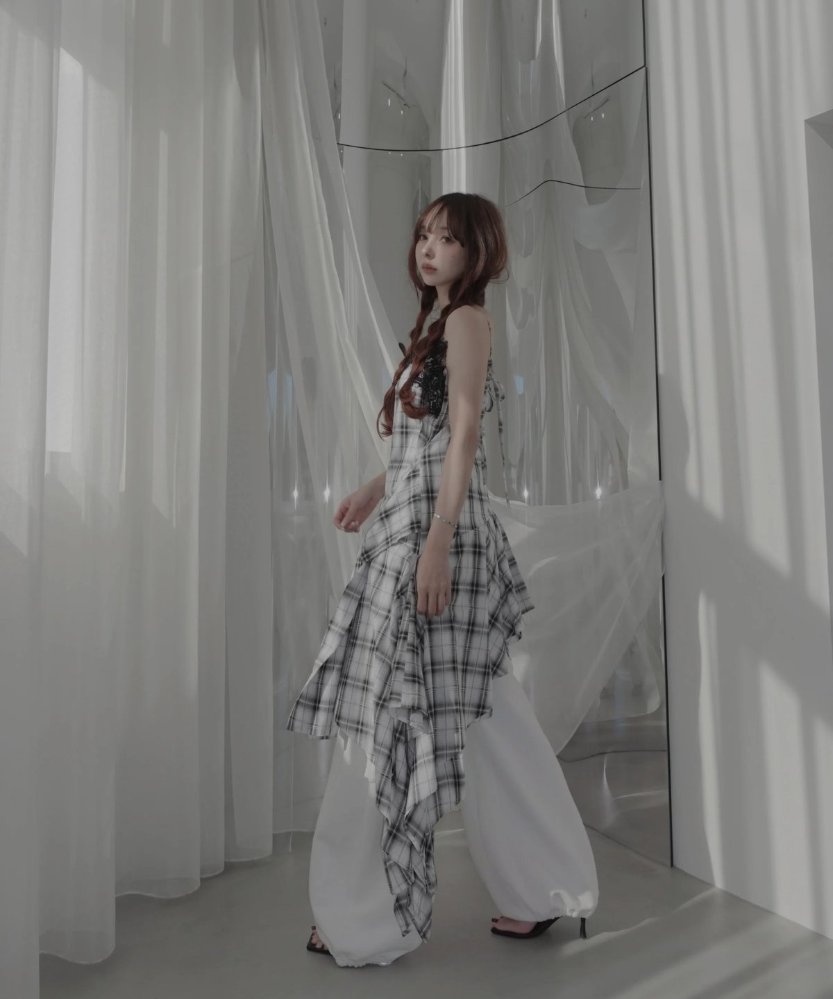 White】レイヤードチェックワンピース / Layered Check Dress | F