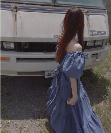バックリボンデニムティアードスカート / Back Ribbon Denim Tiered Skirt