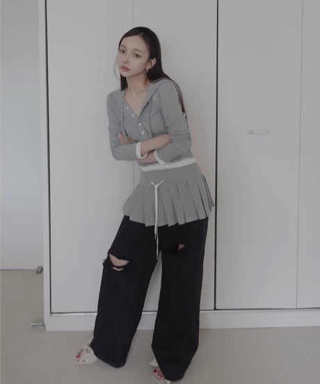 【LightGray】レイヤードプリーツスカート/Layered Pleats Skirt