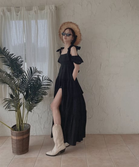 ショルダーリボンサマーロングドレス / Shoulder Ribbon Summer Long Dress