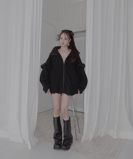 【Black】ダブルジップフリルフリース /Double Zip Frill Fleece