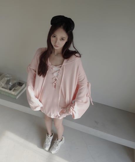レースアップビッグシルエットフーディ/Race-up Oversized Hoodie
