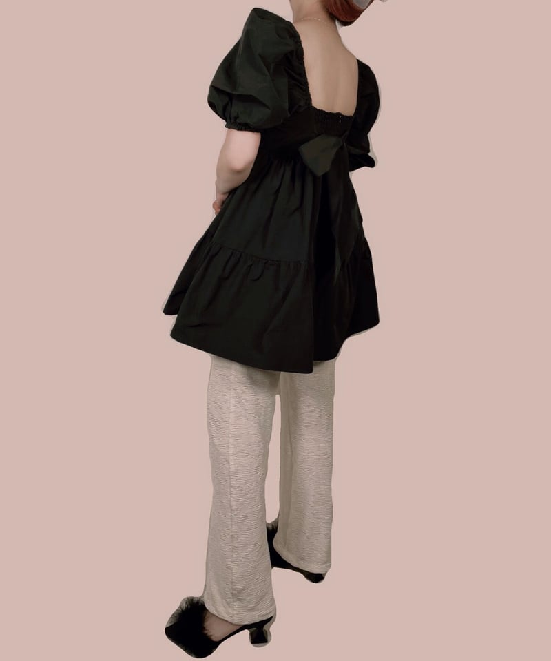 ブラック】パフスリーブチュニックワンピ Puff Sleeve Tunic One ブラック】パフスリーブチュニックワンピ Puff Sleeve Tunic One