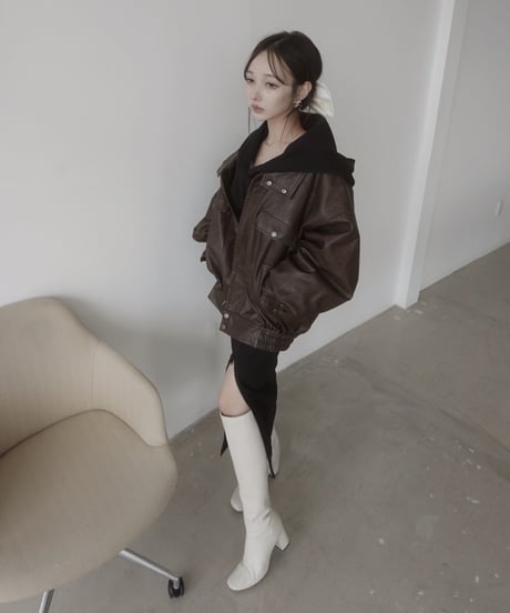 ボンディングジップスリットフードワンピース / Bonding Zip-Slit Hood One-Piece