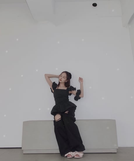 【Black】コットンレーストップ(+ビッグシュシュ）/ CottonLace Top(+BigSHUSHU)