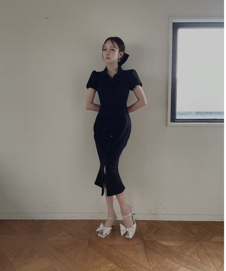 バックリボンポロフレアワンピース /Back Ribbon Polo Flare One-Piece