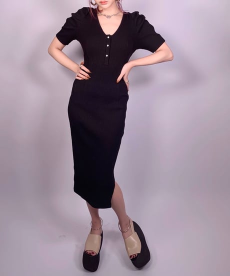 Back Ribbon Rib One-Piece バックリボンリブワンピース