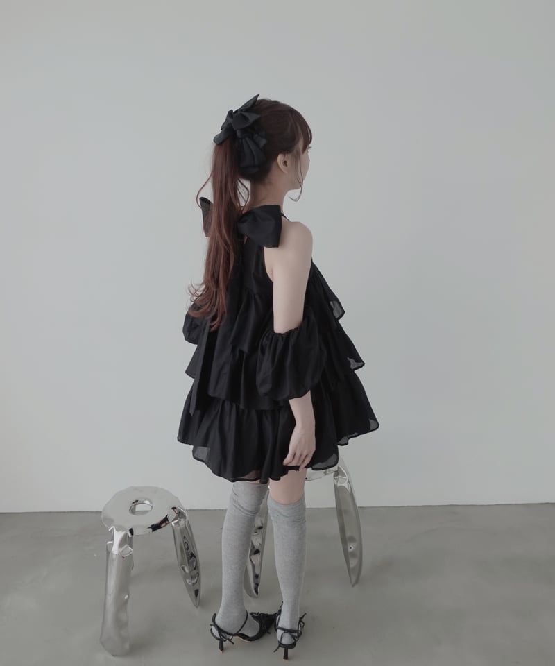 Black】ティアードバルーンチュニックワンピース / Tiered Balloon Tun