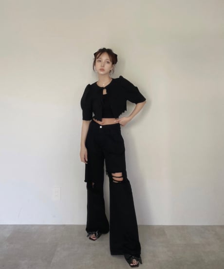フリルヘムクロップドリボンカーディガン /Frill Hem Cropped Ribbon Cardigan