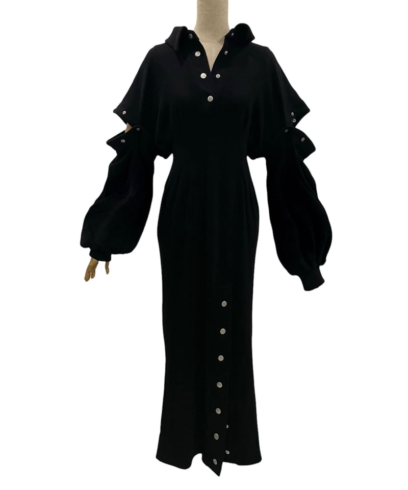 Carina slit dress スリットジップアップワンピース 黒 ANDMARY】Carina slit dress