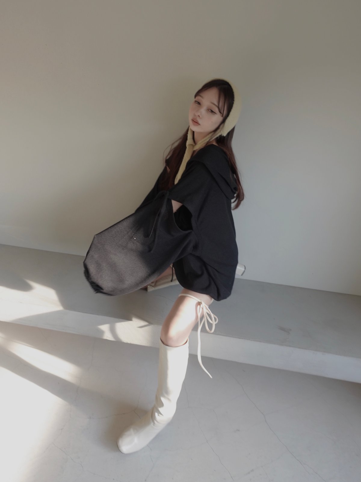 レースアップビッグシルエットフーディ/Race-up Oversized Hoodie | F